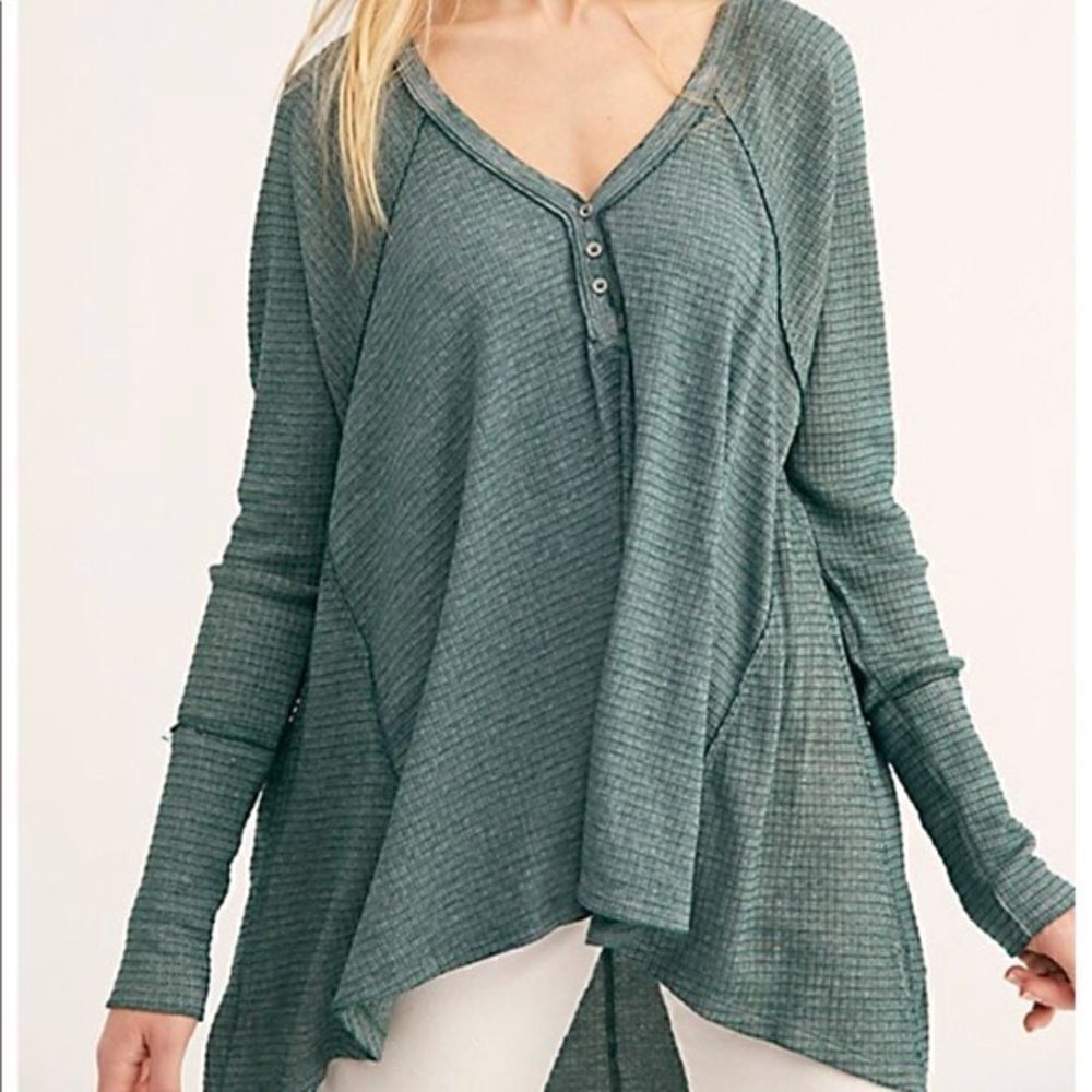Free People Citrine waffle thermal cotton Top